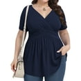 thumbnail image 3 of UVPLove Women's Plus Size V Neck Casual Knit T-shirts Short Sleeve Blouse & Top,Navy Blue, 3XL, 3 of 15