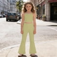 thumbnail image 2 of Bmisegm Girls Wide Leg Pants High Waist Soft Stretch Casual with Pockets Comfortable Everyday Wear for Older Kids Girls Pants 5-14 Years Beige,4-5 Years, 2 of 4
