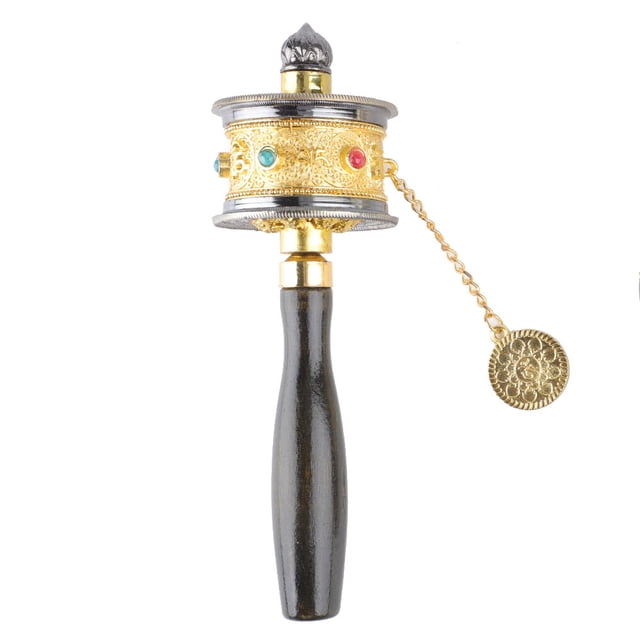 TICFOX Rueda De Oración Tibetana, Aleación Budismo Tibetano Giro A Mano Instrumento De Oración Seis Palabras Mantra Mano Manivela Rueda De Oración Budista(Gold)