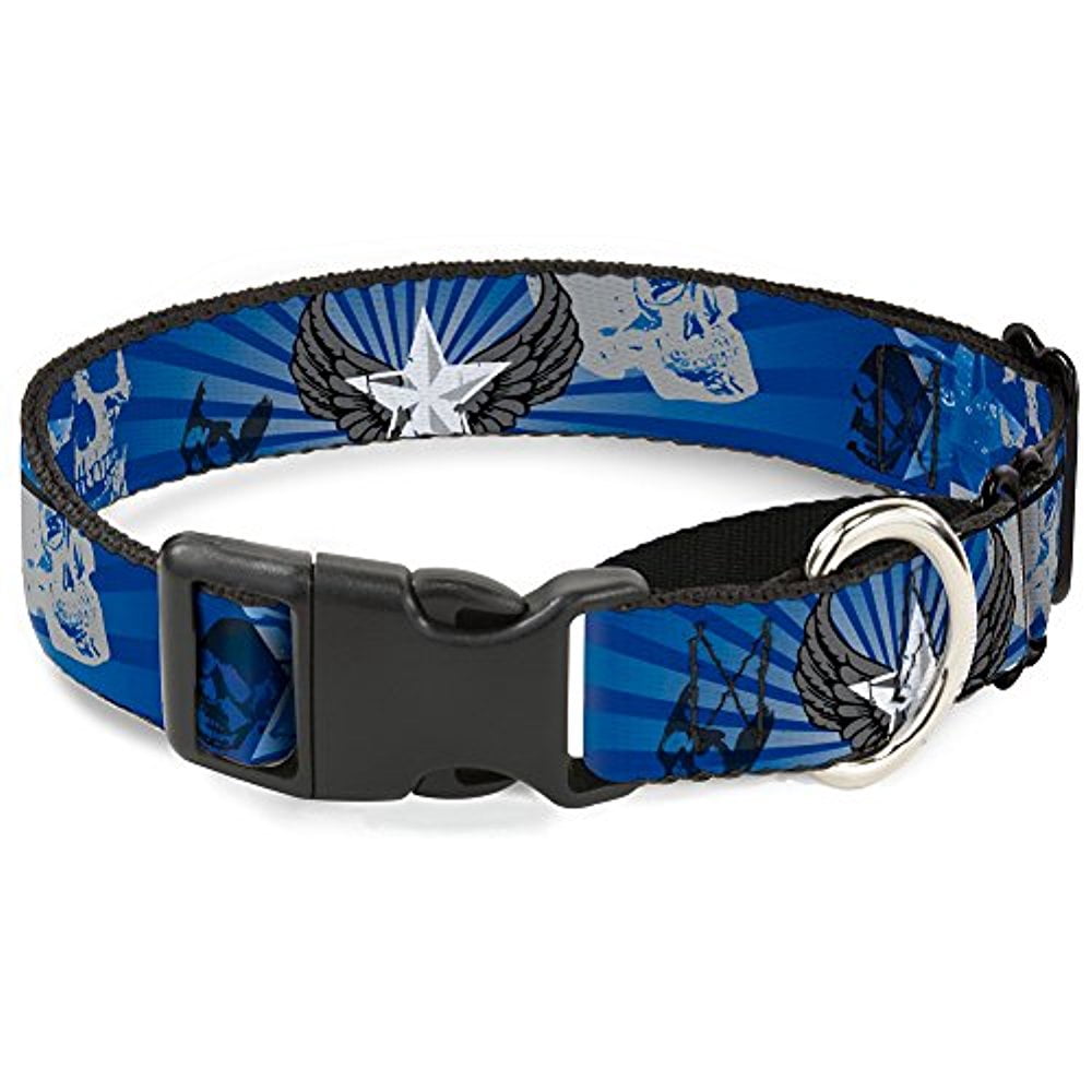 buckle-down die hard skulls & stars1 blue grays martingale dog collar