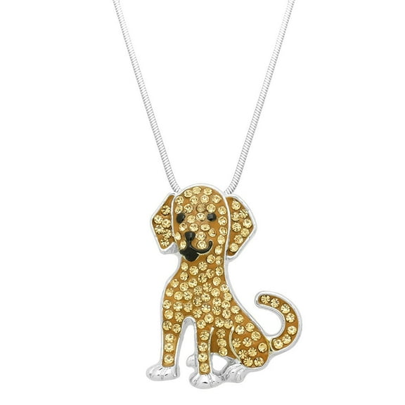 Golden Retriever Dog Pendant Necklace Rhinestone Crystal Rhodium Plated 17 Inch Snake Chain J0653