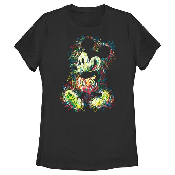 Women's Mickey & Friends Retro Mickey Scribbles Graphic Tee Black 2X Large