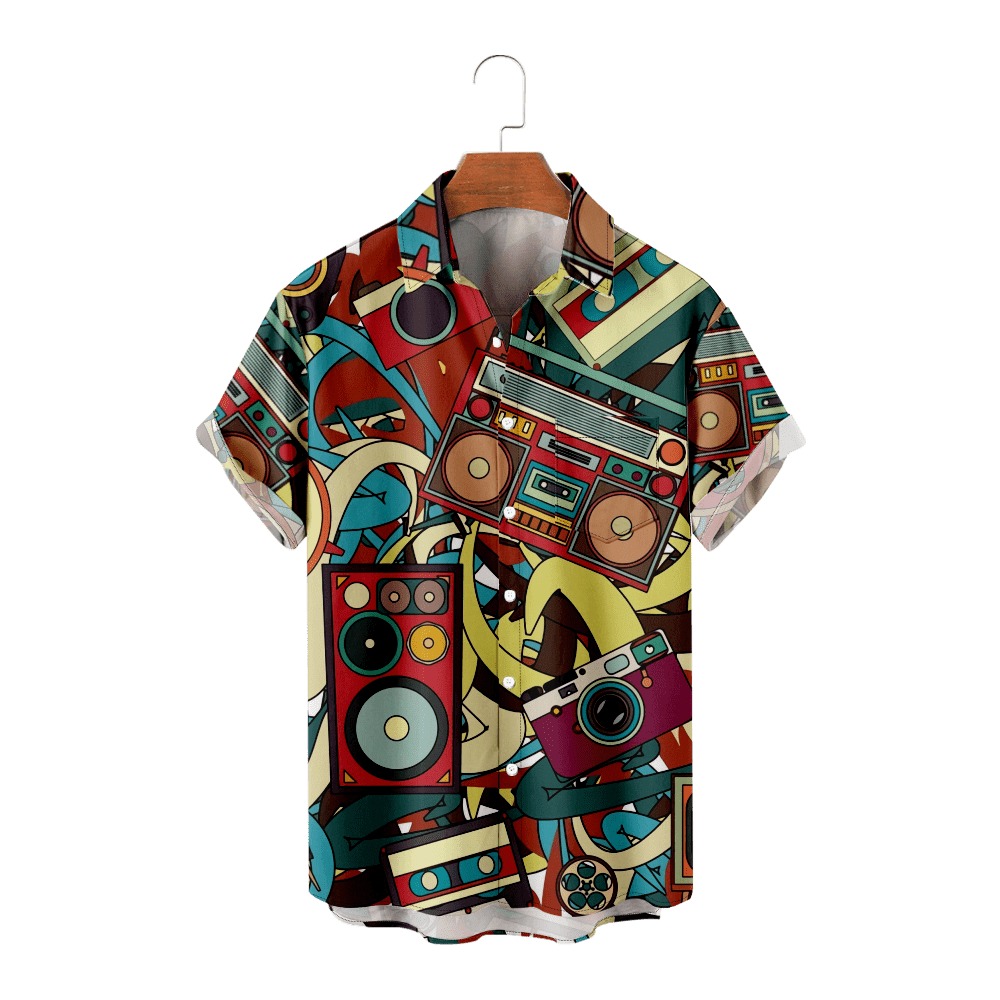 Vintage Bowling Short Sleeve Button Down Shirts Casual Summer Short