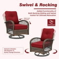 thumbnail image 6 of MELLCOM 3 Pieces Patio Furniture Set, Outdoor Swivel Rocker Patio Chairs, Wicker Patio Bistro Set with Rocking Chair, Thickened Cushions and Glass Coffee Table for Backyard, Garden, Wine Red, 6 of 9