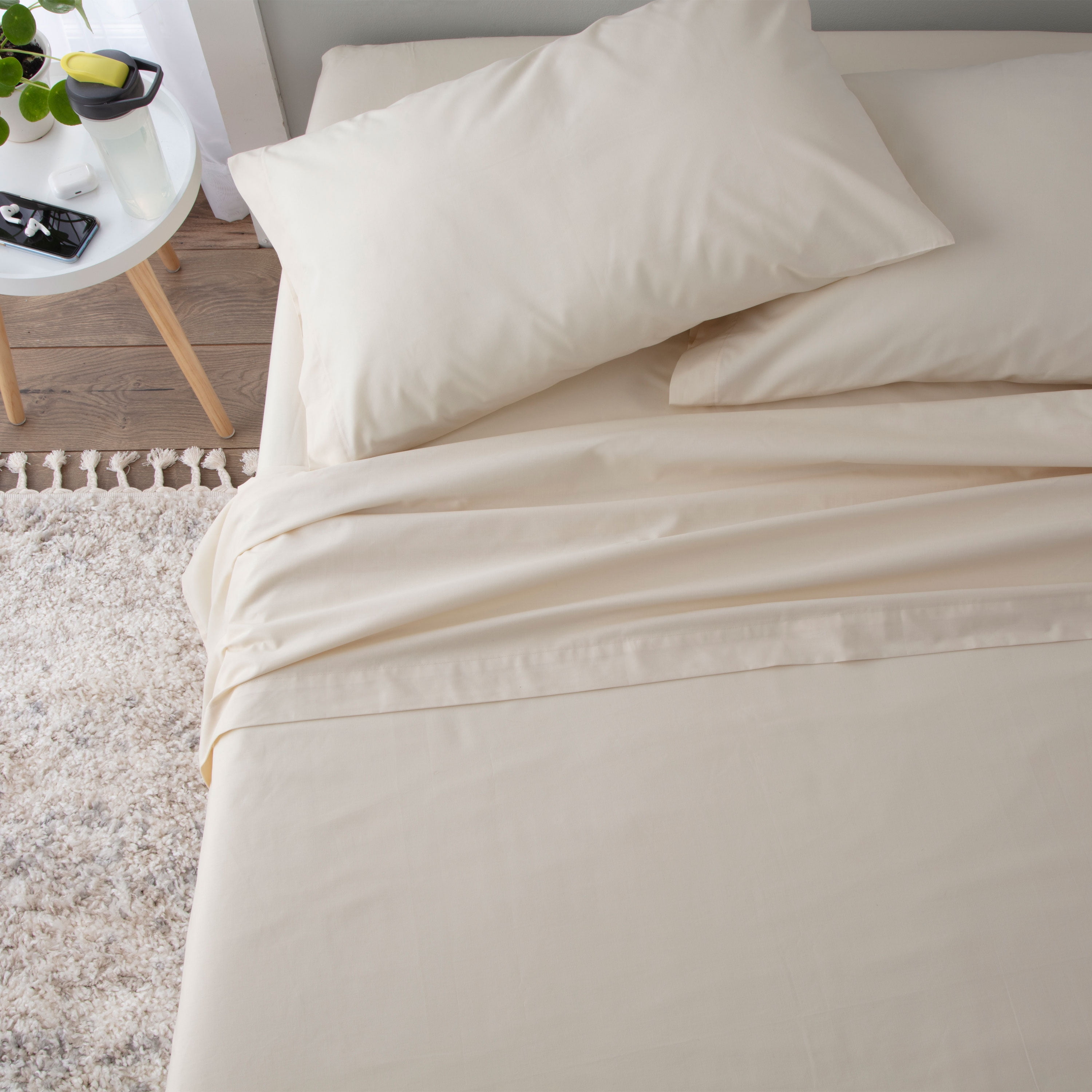 Mellanni Bed Sheet Set USA Size Ivory Stripe 100% Cotton 400-TC 15 Inch Drop 