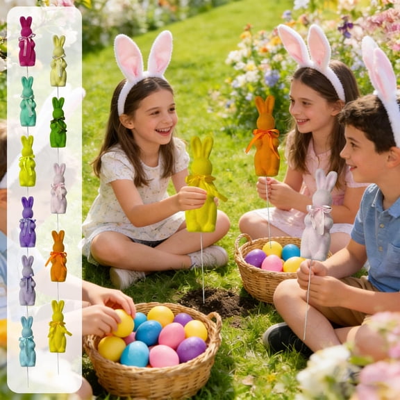 RKSTN Easter Decorations Flocked Bunny Figurines with Bow Tie 15" Flocking Rabbit Garden Mantel Decoration for Easter Centerpieces for Spring Home Office Garden Decor Supplies(Golden)
