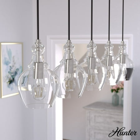 

Hunter Maple Park Brushed Nickel with Clear Glass 5 Light Linear Cluster Ceiling Light Fixture