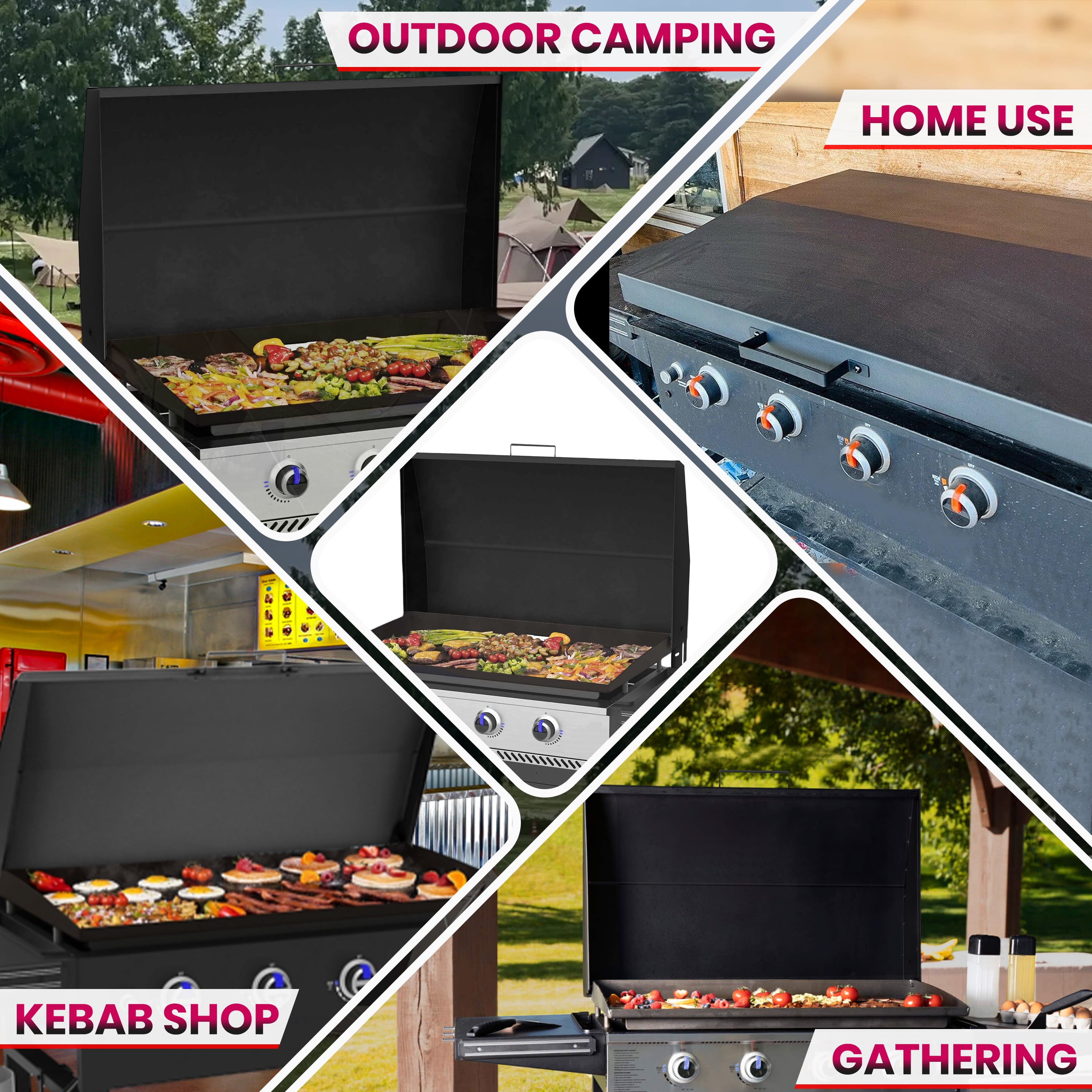 Kojem 36 in Griddle Hood Lid for Blackstone Griddle 36" Grill Hard Cover Black BBQ with Heatproof Handle Powder Coated