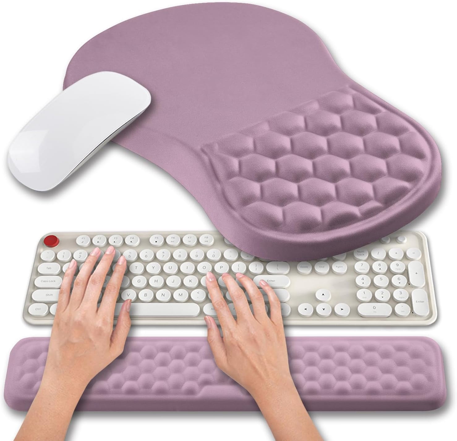 2 in 1   Pad Wrist Support & Wrist Rest for Computer Keyboard Set, with    Massage Bulge and Full Memory  Design (2In1 Set, Purple)