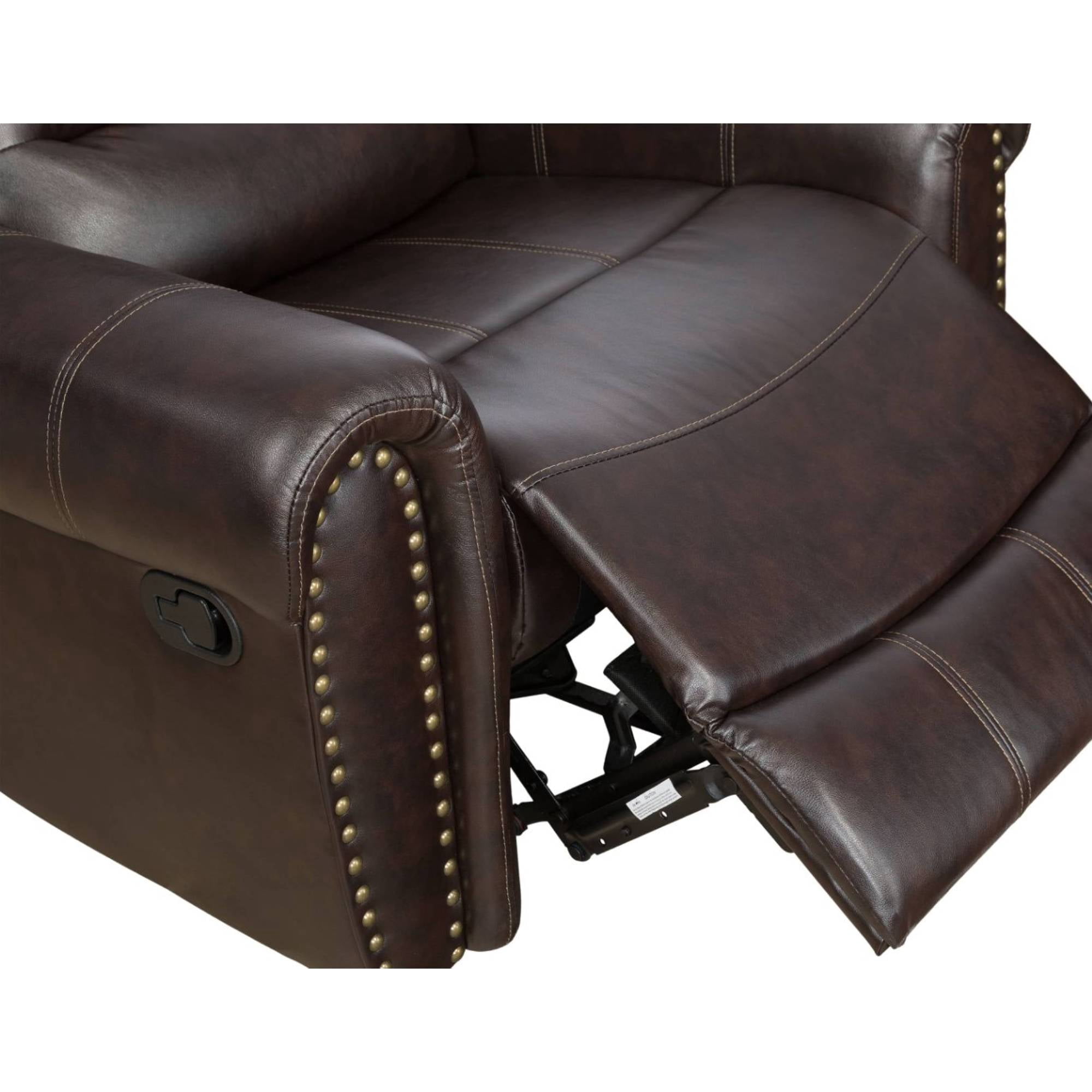 Leather Recliner Chair Manual Recline Loveseat Sofa Chair with Nail Head Home Theater for Adults Living Room, Bedroom, Brown