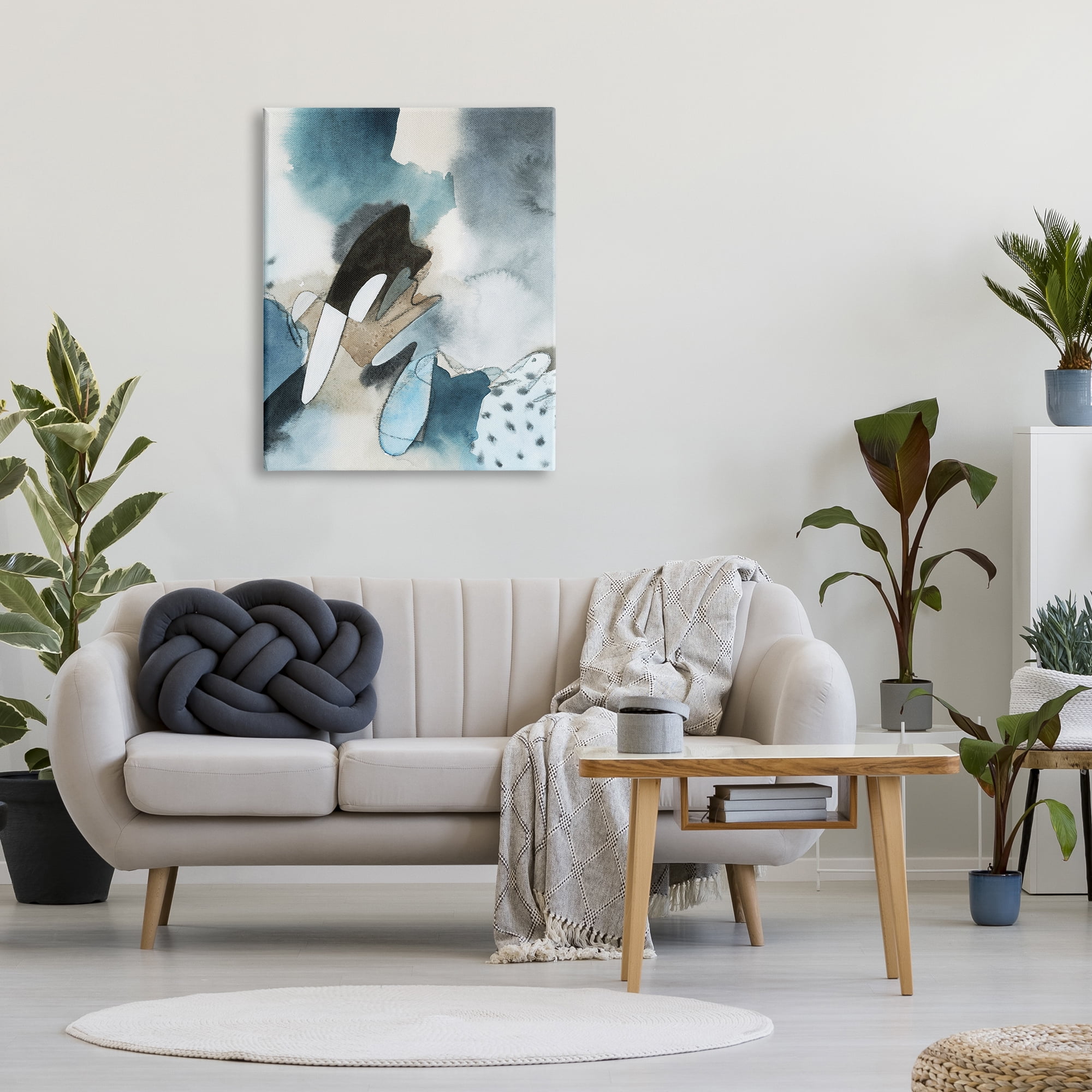 Stupell Industries Fluid Blue Geometric Shapes Abstract Paint Scribbles Painting Gallery Wrapped Canvas Print Wall Art, Design by Grace Popp