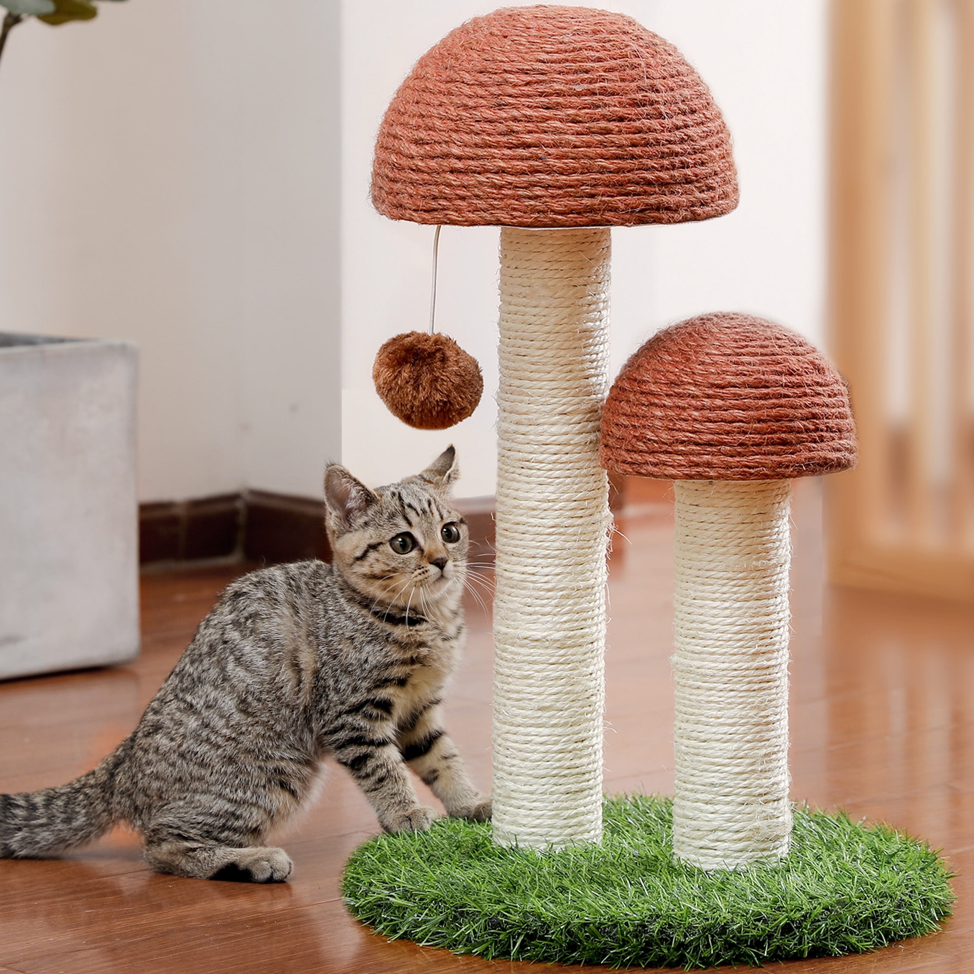 PETEPELA Cat Scratching Post Natural Sisal Rope to Satisfy Cats’ Claw Instincts Mushroom Claw Scratcher for Kittens and Small Cats 