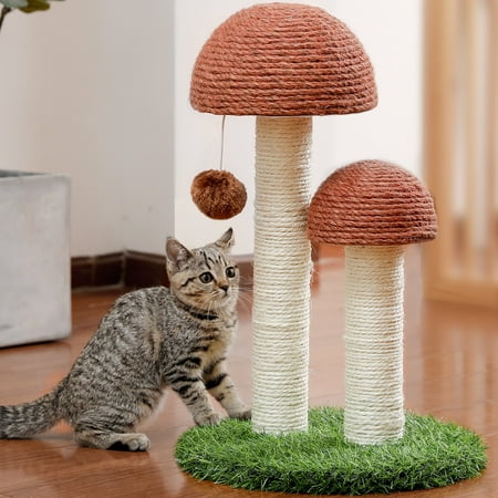 PAWZ Road 2 Mushrooms Cat Scratching Post 19" Sisal Claw Scratcher for Kittens and Small Cats, Brown