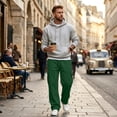 thumbnail image 5 of EANJE Men's Cargo Sweatpants Straight Wide Leg Sweat Pants with Pockets Open Bottom Elastic Drawstring Waist Joggers Pants for Winter Daily​ Warm Wear Green M, 5 of 8