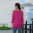 thumbnail image 4 of UoCefik Womens 3/4 Length Sleeve Tops Plus Loose Fit Casual Round Neck Elbow T Shirts Petite Summer Solid Three Quarter Length Sleeve Tee Shirts Boho Going Out Blouses Vintage Tunic Top Hot Pink XL, 4 of 8