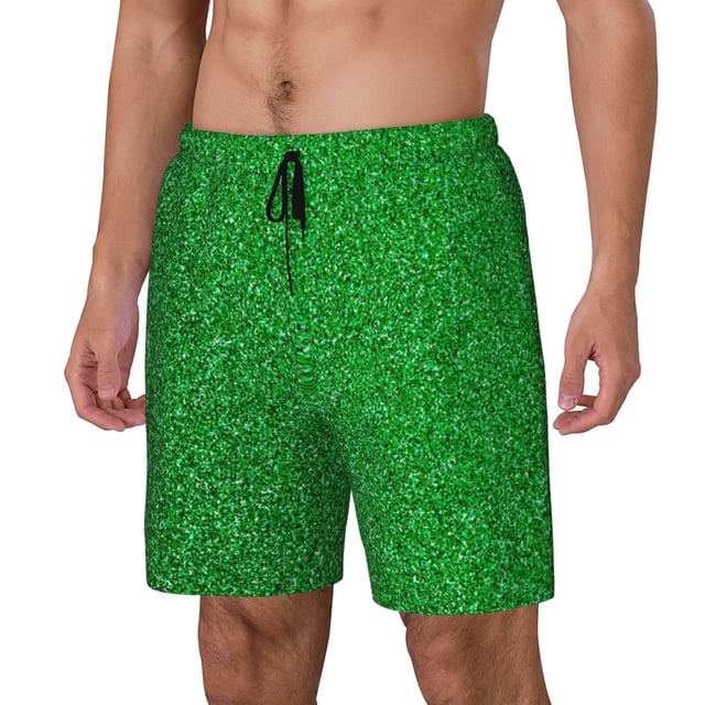Fotbe Green Sparkling Shiny Traje de Baño para Hombre – Shorts de Natación de Secado Rápido con Forro y Bolsillos-Small