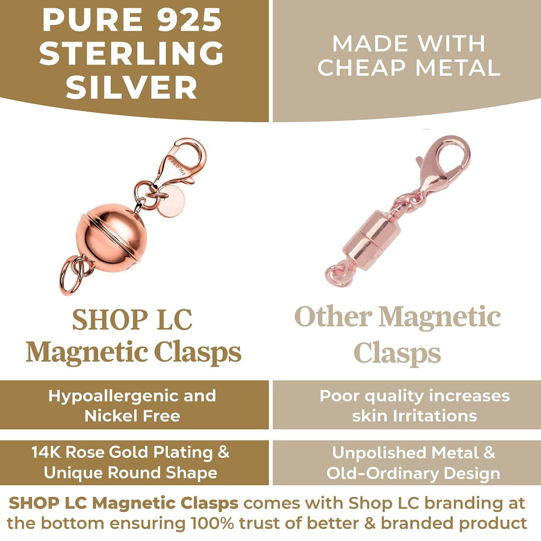 Magnetic Necklace Clasps and Closures - 925 Sterling Silver Magnetic Bracelet Clasps and Closures Set of 3 - Yellow Gold/ Rose Gold/ Silver Birthday Christmas Gifts