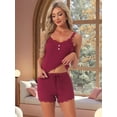 thumbnail image 2 of DARING DIVA Women's Pajama Sets Ribbed Knit Lace Tank Shorts Pants Sleepwear L Red, 2 of 7