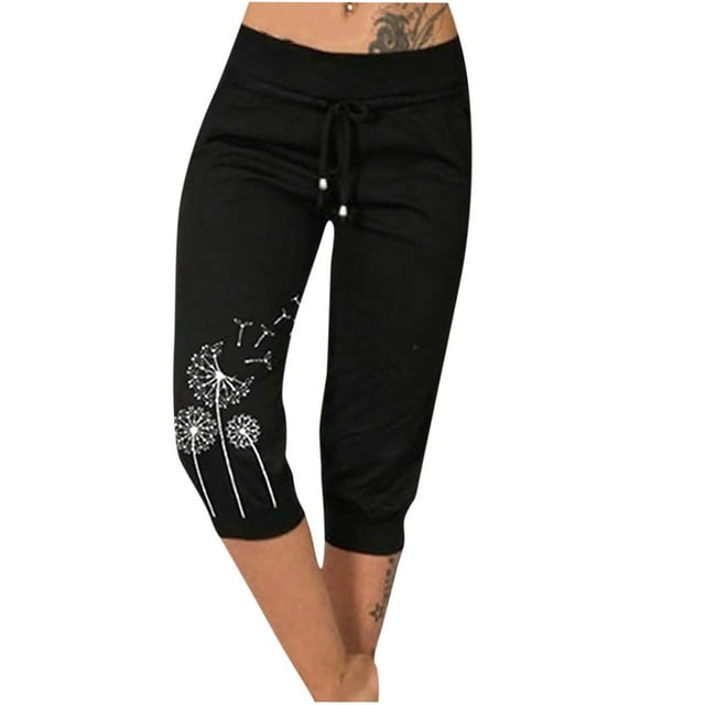 Pntutb Plus Size Clearance!Woman Fashion Drawstring Pockets Elastic Waist Printing Capris Pants