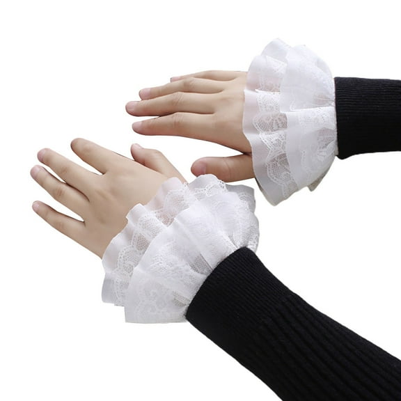 UNTERING Detachable Sleeve Women Sweet Fake Sleeves Double Layer Lace Flared Cuffs Wrist Warmers