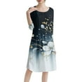 thumbnail image 4 of FrzhBrz Midi Dresses for Women 2025 3/4 Sleeve Pleated Dress Retro Floral Printed Casual Dresses Fitted Cute A-Line Trendy Clothing, 4 of 6