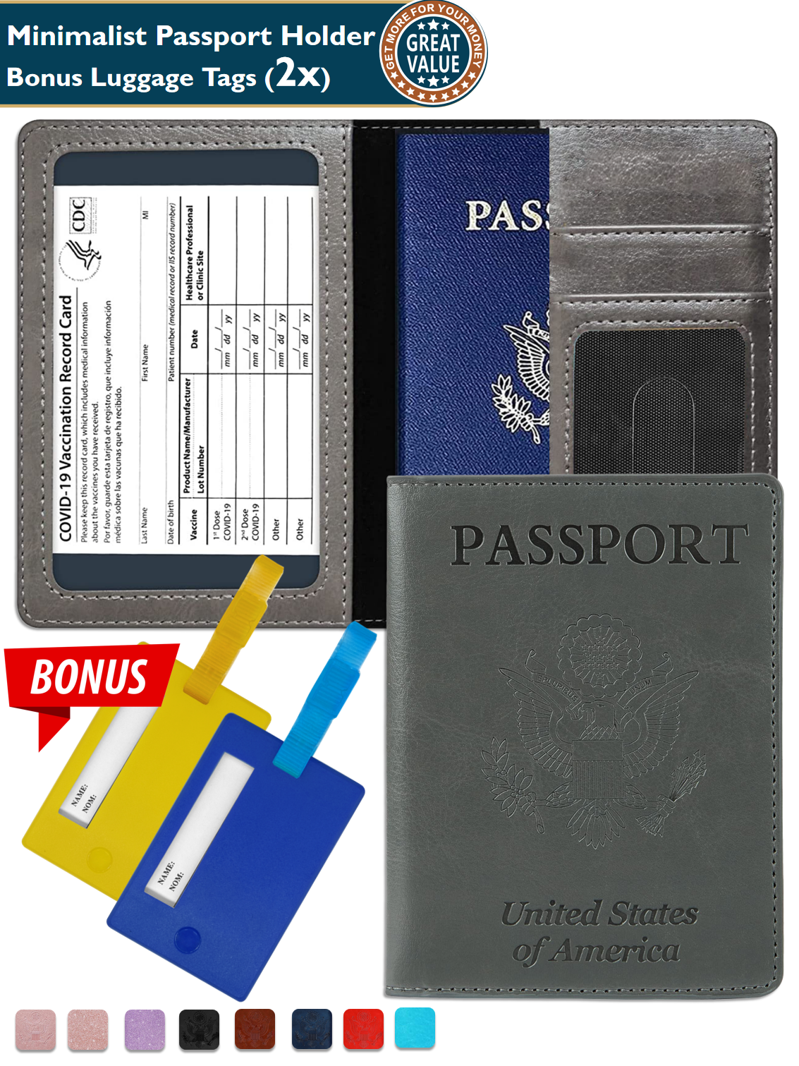 ComfiTime Passport Holder Slim Passport Wallet with Vaccine Card