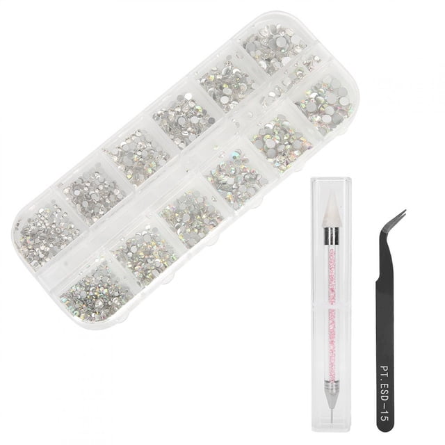 Juego de decoración para uñas Jadeshay con 12 tamaños de diamantes de imitación y Pinzas de manicura