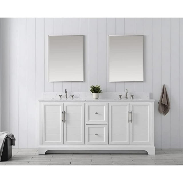 Vanity Art 72 Inch Double Sink Bathroom Vanity with Ceramic Sink and Engineered Marble Top, Without Mirror