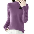 thumbnail image 2 of Aboser Womens Basic Sweaters Thin Mock Neck Pullover Sweater Comfy Soft Long Sleeve Knitwear Solid Color Basic Shirts Stretchy Knitted Jumper Tops Purple M, 2 of 4