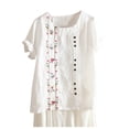 thumbnail image 3 of TINZ Womens Retro And Linen Embroidery Loose Short Long Sleeve Running Shirts Shirt Short Sleeve Women Solid Color Shirts Womens Turtle Tees Women Workout Shirt Long Sleeve Undershirt for Women, 3 of 3