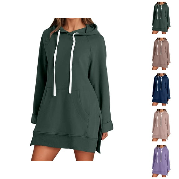 Hoodie Dress for Women 2025 Long Sleeve Side Slit Hoodies with Pockets Hooded Sweatshirt Hoodie Women Pullover
