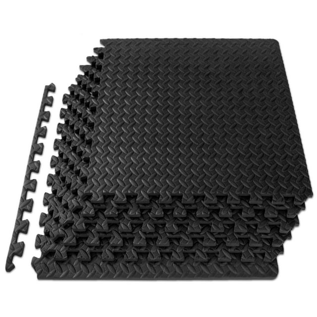 Esterilla de Ejercicio Estilo Rompecabezas con Mosaicos Encajables de Espuma EVA de Alta Calidad, Cubre 1,9 m², Negro, 1,9 cm