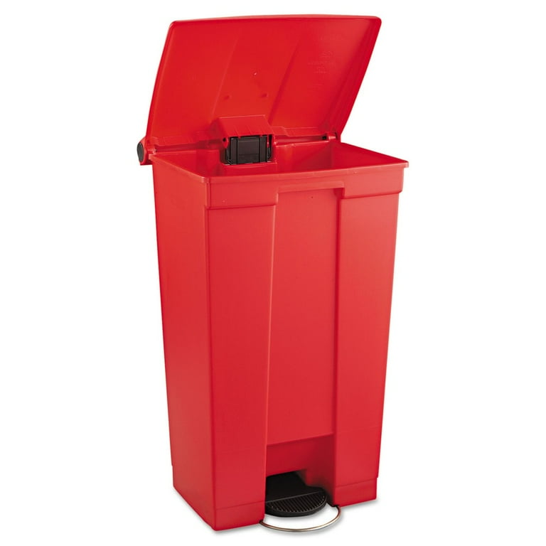 Indoor Utility Step-On Waste Container, Rectangular, Plastic, 23gal, Red Indoor Utility Step-On Waste Container, Rectangular, Plastic, 23gal, Red