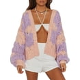 thumbnail image 1 of Gupgi Cardigan en Tricot Torsadé Col en V pour Femmes Chandail Contrasté Tops d'Hiver, 1 of 9