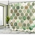thumbnail image 4 of Ambesonne Sage Green Shower Curtain, Honeycomb Abstract Print, 69"Wx84"L, Eggshell Caramel Teal, 4 of 4
