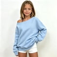 thumbnail image 2 of mgoYE Cute Sweatshirts for Teen Girls Solid Lightweight Off The Shoulder Tops Pullovers Long Sleeve Y2K Loose Fit Tunic Tops, 2 of 5