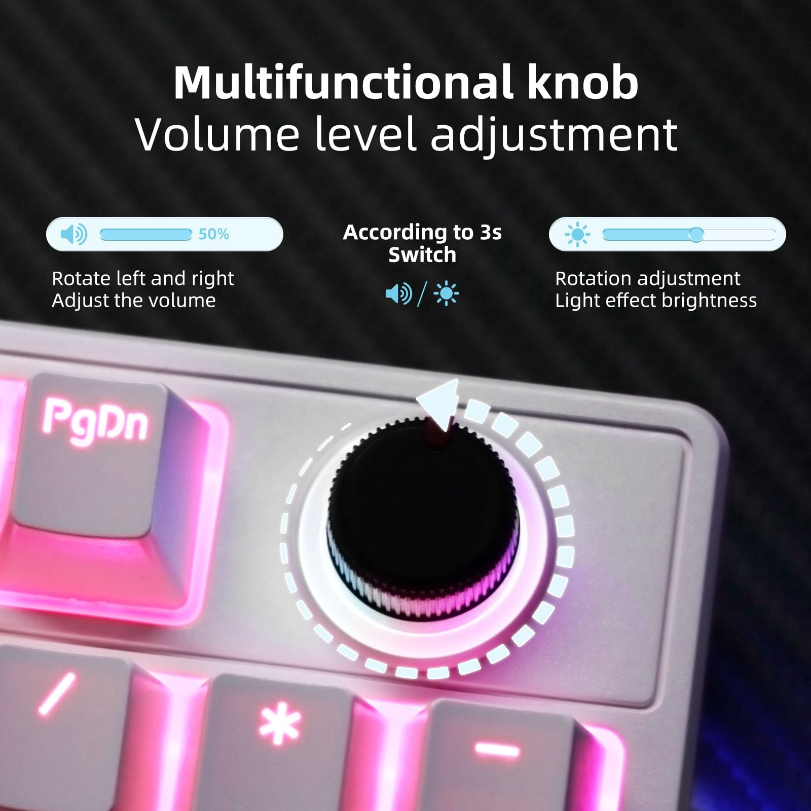 98 Keys Hot Swappable Mechanical Gaming Keyboard with Multifunctional Knob, Side RGB Strip Light, Adjustable Foldable Stand & Full Key Anti-ghosting