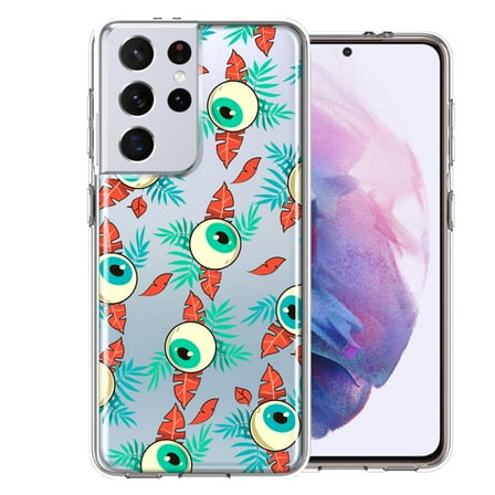 MUNDAZE For Samsung Galaxy S21 Ultra Halloween Creepy Tropical Eyeballs Design Double Layer Phone Case Cover