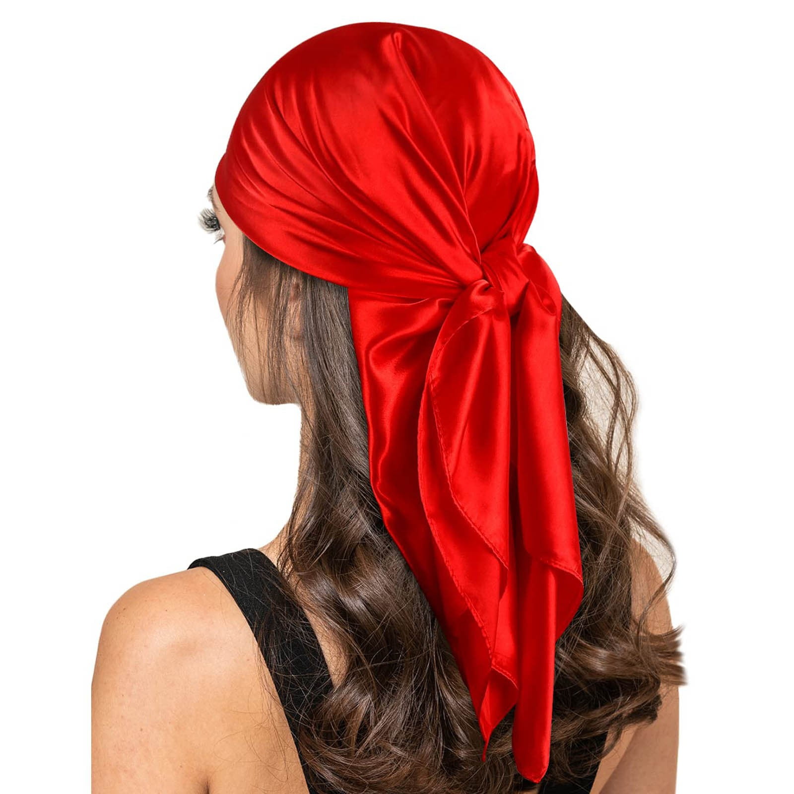 Under $5 Heardband Red Women Fashion Solid Satin Square Head Scarf