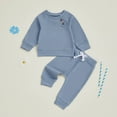 thumbnail image 2 of YDFCWXW Toddler Baby Boy Solid Color Waffle Long Sleeve Sweatshirt Shirt Tops Long Pants 2 Winter Clothes Minimalist Everyday Set （Sky Blue, 12-18 Months）, 2 of 9