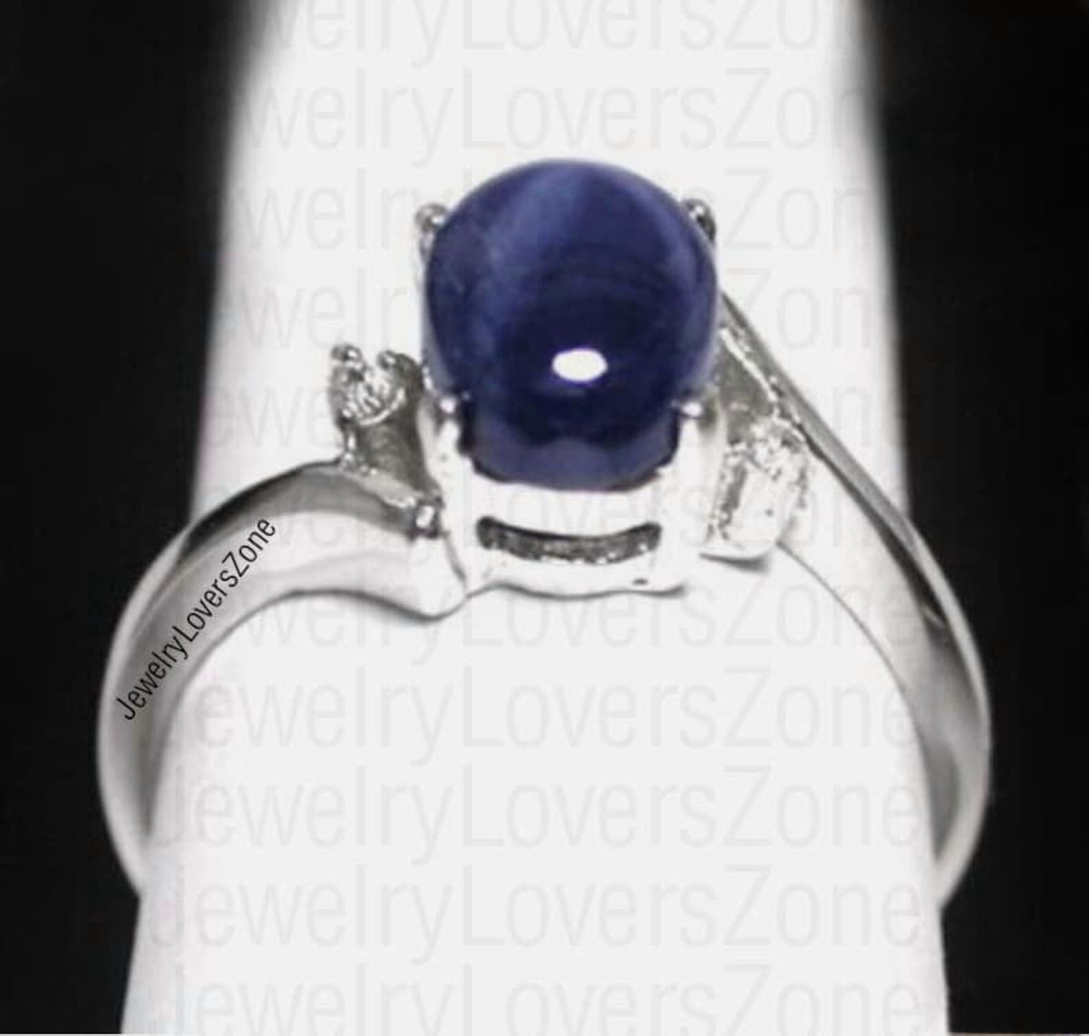 JewelryLoversZone 925 Sterling Silver Blue Star Sapphire Gemstone Ring 6-Ray Gems Engagement Ring Handmade Jewelry Gift for Women Silver 3