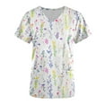 thumbnail image 4 of FAFWYP Scrubs for Women, Flower Print Scrubs Tops Summer Short Sleeve V Neck Nursing Workwear Working Uniform Blouses with Pockets, 4 of 4
