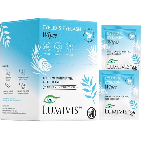 Lumivis Tea Tree Oil Eyelid Wipes – Gentle Daily Eye Care, 36 Count