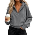 thumbnail image 4 of Nowekniz Womens Oversized Half Zip Fleece Hoodie, Long Sleeve Cropped Quarter Zip Pullover Sweatshirt, Warm Fall Winter Casual & Gym Training Hooded Top, 4 of 7