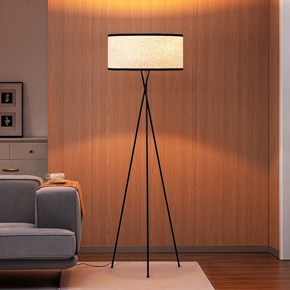 EDISHINE 66.9in Tripod Floor Lamps with Remote, Includes RGB Light Bulb, LED Modern Dimmable Mid-Century Standing Lamp, APP Control, Flaxen Linen Shade,for Living Room, Bedroom, Office, Black