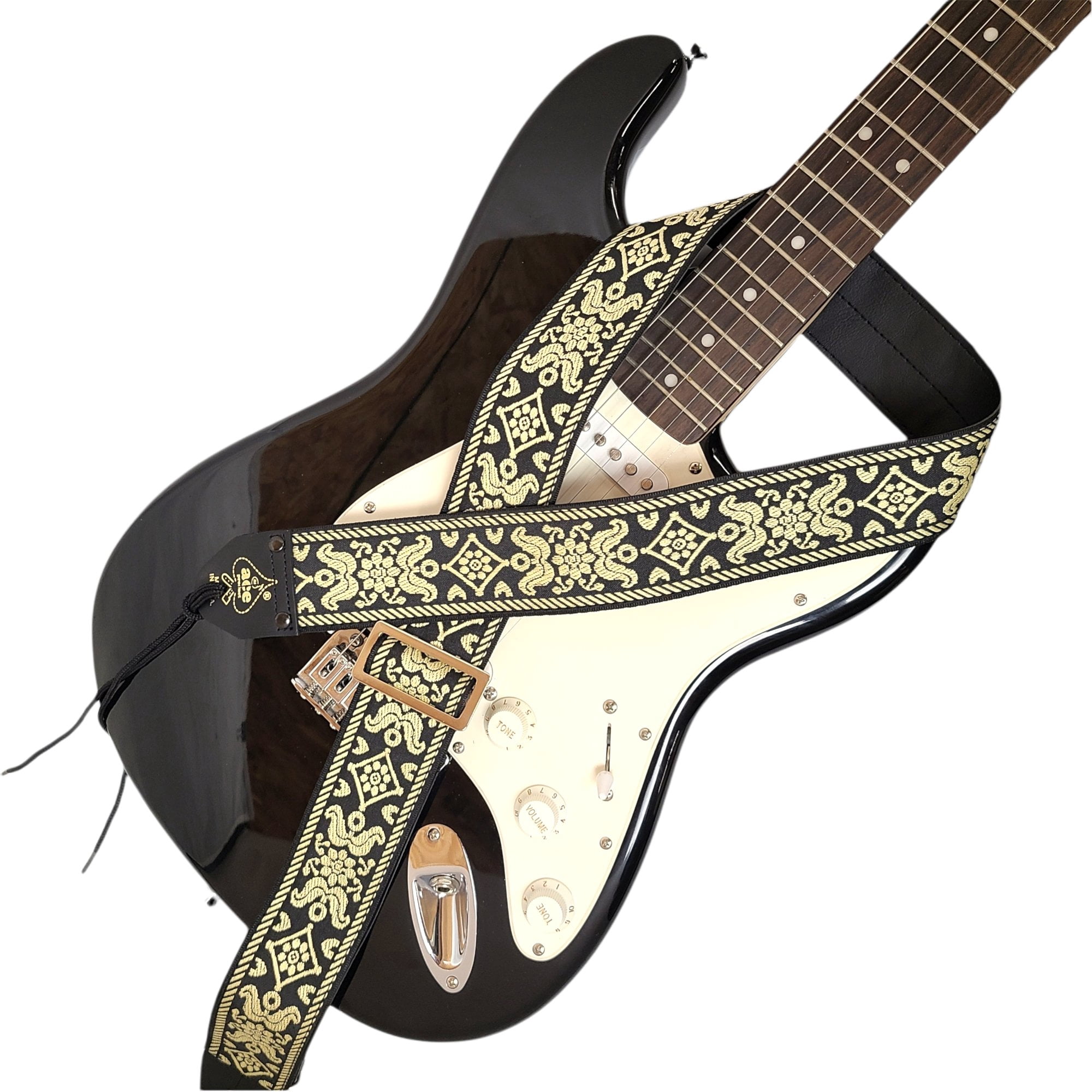 Ace Guitar Strap Vintage Style Jacquard Weave Old Gold