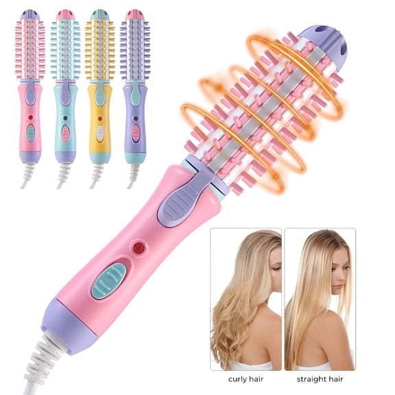 HIBIBUD 2026 New Curling Iron for Short Hair, Curling Iron Heated Round Brush Antiscald Mini Curling Brush for Short Hair Electric Wand Curling Iron Ceramic Hair Tools (Pink 7.5In)