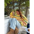 thumbnail image 5 of Women'S Striped Color Block Long Sleeve Oversized Sweater Top Fall Casual Chunky Knit Sweater Yellow S, 5 of 6