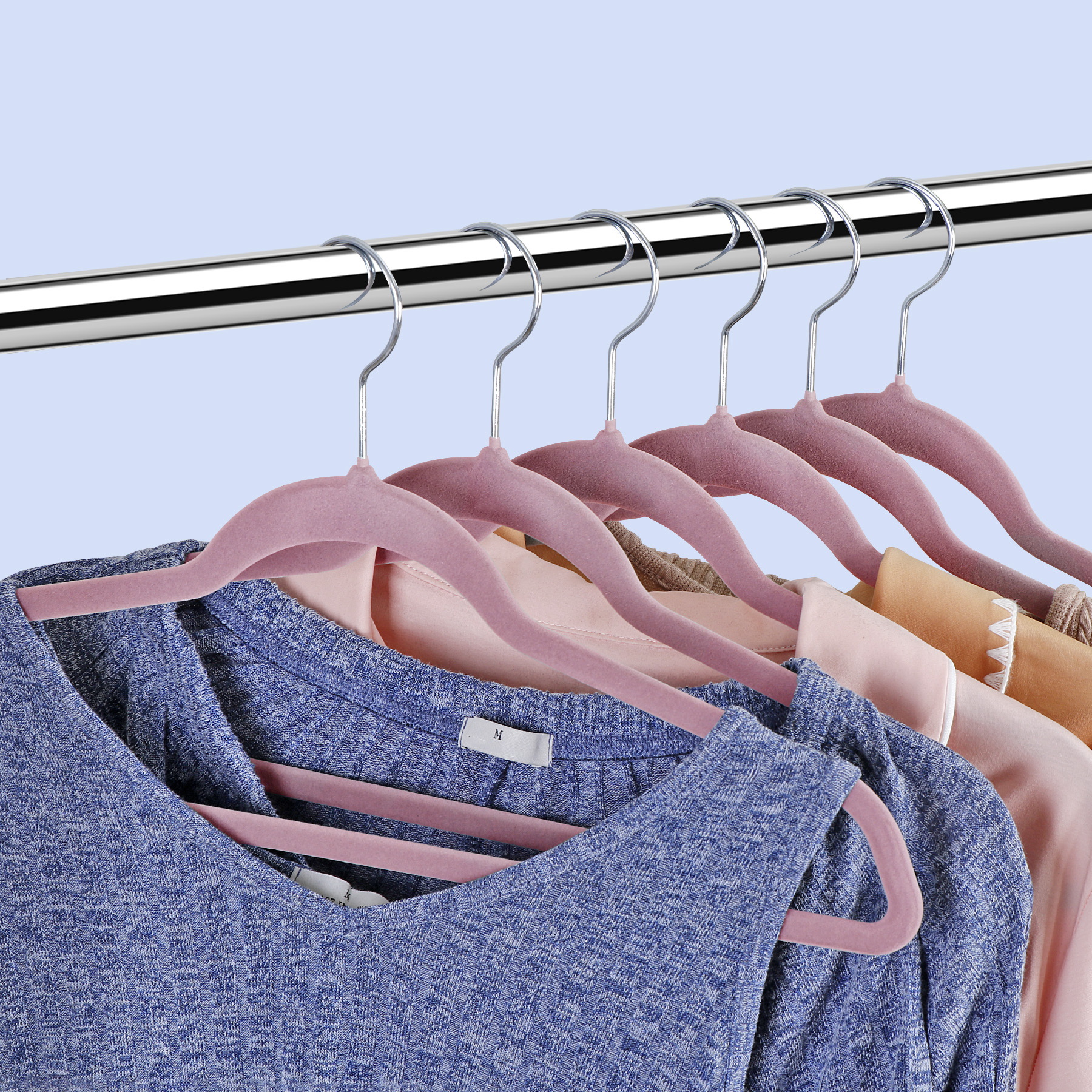 SuperDeal 100 Pack Velvet Clothes Hangers Non-Slip Slim Hangers Non-Slip Adult Suit Shirts Hangers 360° Swivel Hook, Pink