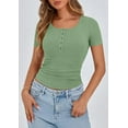 thumbnail image 4 of PRETTYGARDEN Women's Spring Summer Short Sleeve Tops Ribbed Henley Button Slim Fit Basic Casual T Shirts Blouse Clothing, 4 of 10